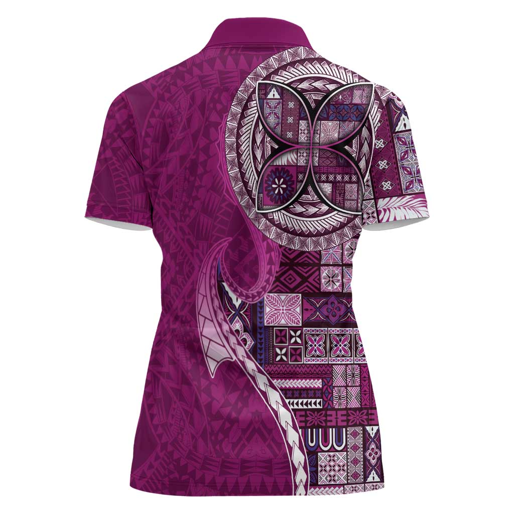 Samoan Siapo Art Tattoo Polynesian Pattern Women Polo Shirt Pink Color - Polynesian Pride
