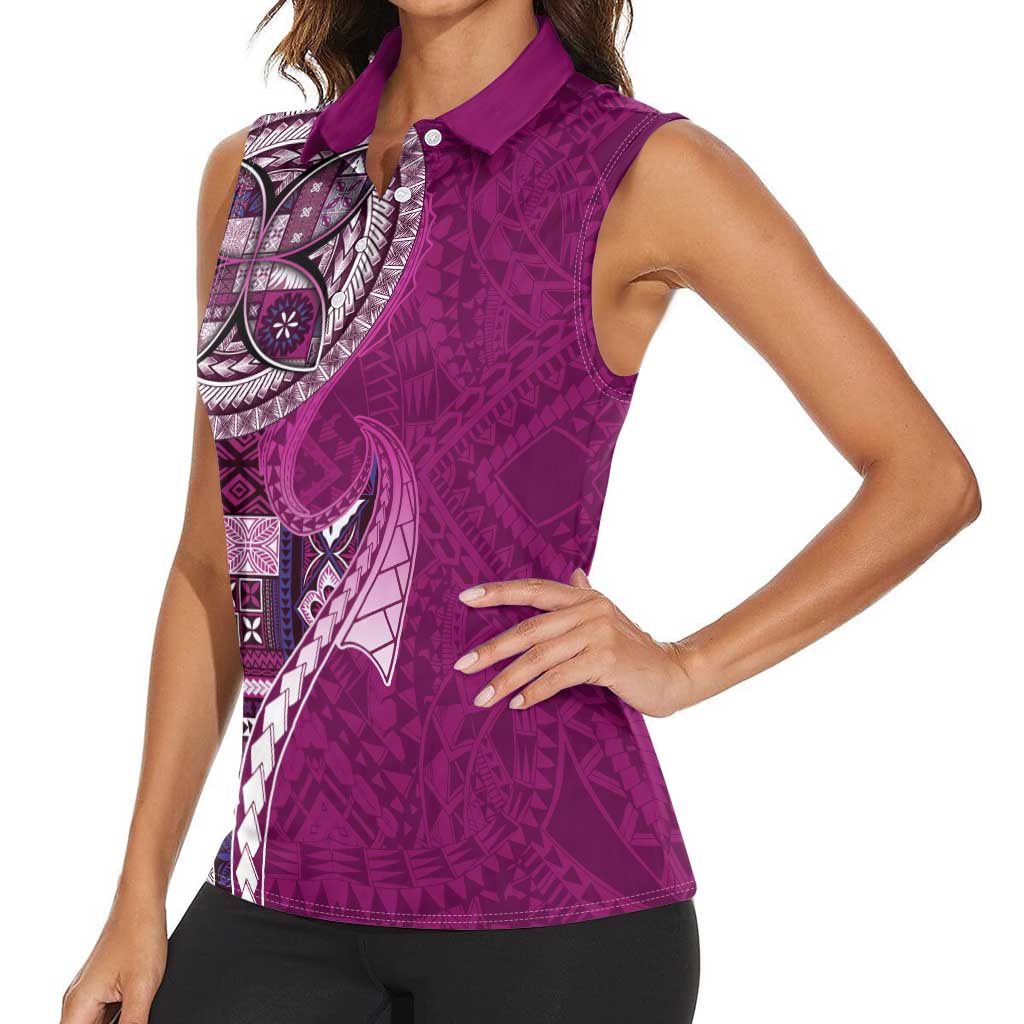 Samoan Siapo Art Tattoo Polynesian Pattern Women Sleeveless Polo Shirt Pink Color - Polynesian Pride