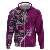 Samoan Siapo Art Tattoo Polynesian Pattern Zip Hoodie Pink Color - Polynesian Pride