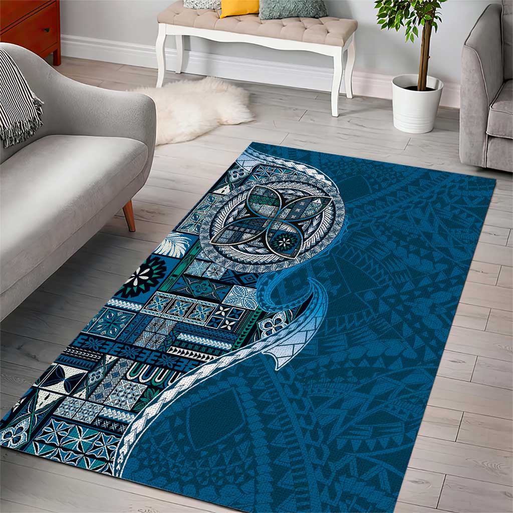 Samoan Siapo Art Tattoo Polynesian Pattern Area Rug Teal Color - Polynesian Pride