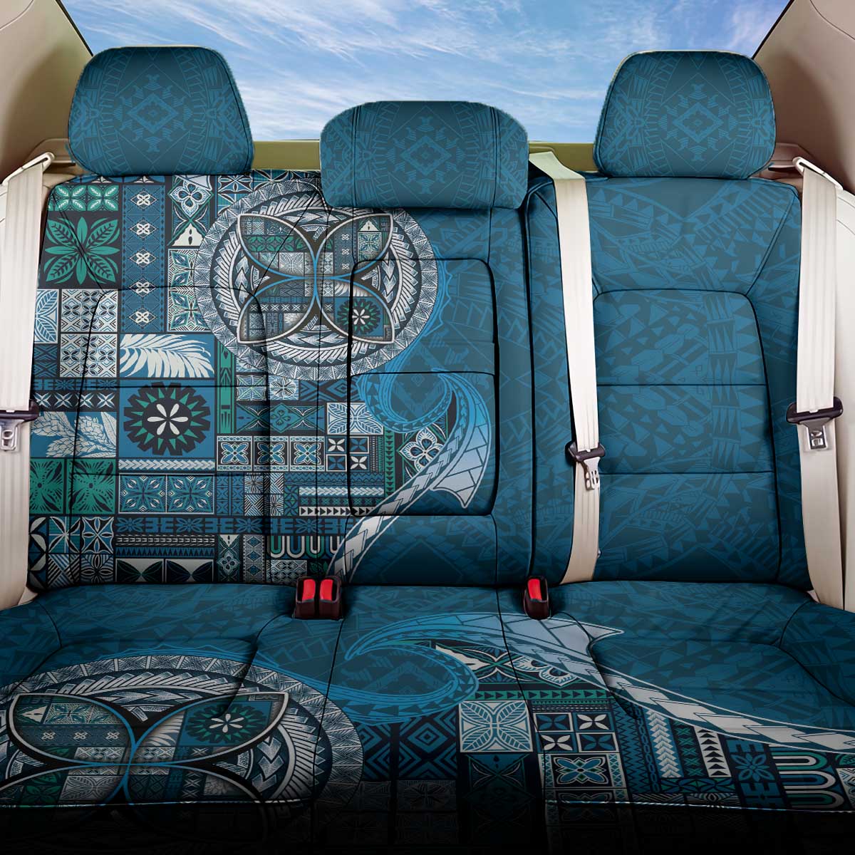 Samoan Siapo Art Tattoo Polynesian Pattern Back Car Seat Cover Teal Color - Polynesian Pride
