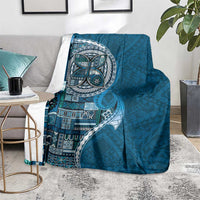 Samoan Siapo Art Tattoo Polynesian Pattern Blanket Teal Color - Polynesian Pride