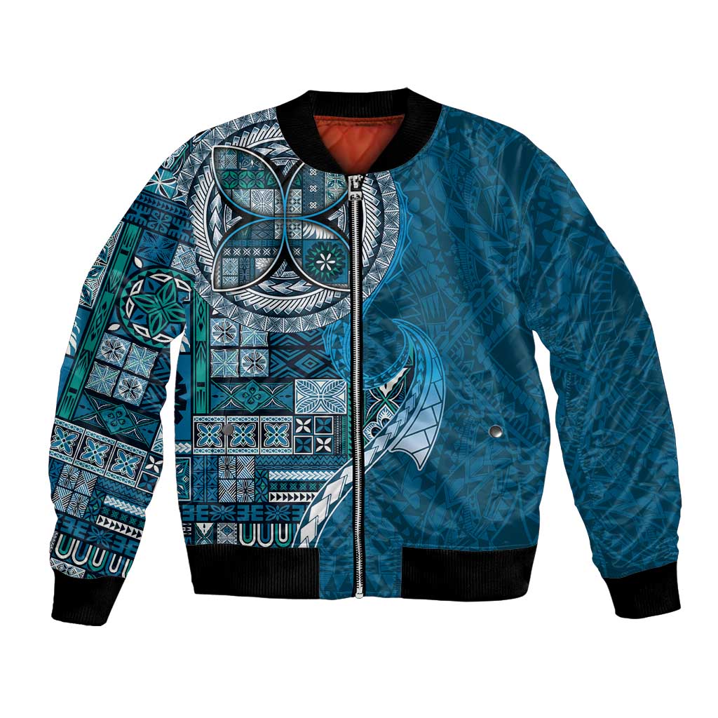 Samoan Siapo Art Tattoo Polynesian Pattern Bomber Jacket Teal Color LT03 Unisex Teal - Polynesian Pride
