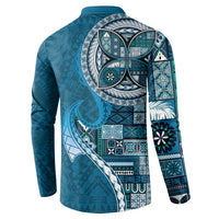 Samoan Siapo Art Tattoo Polynesian Pattern Button Sweatshirt Teal Color - Polynesian Pride