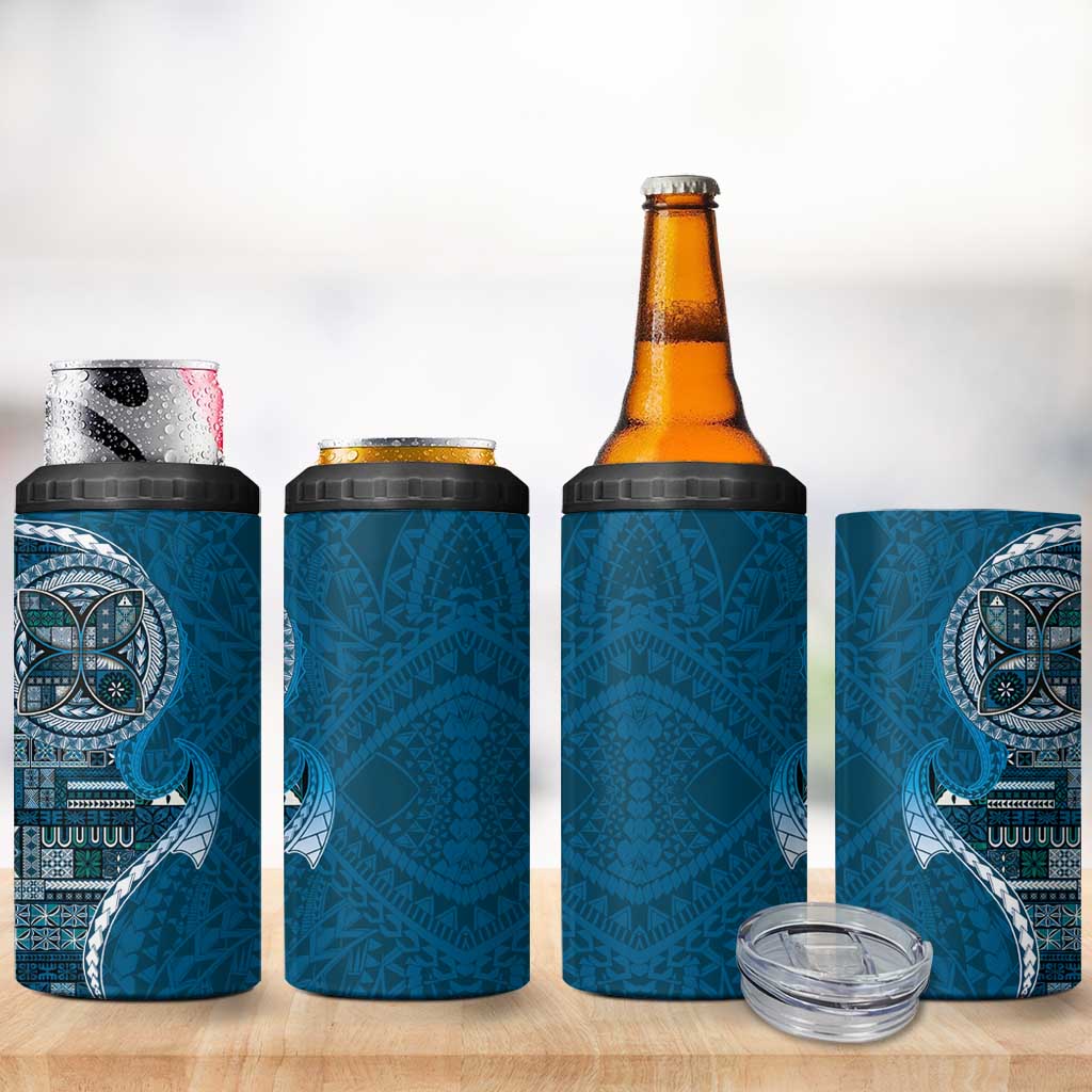 Samoan Siapo Art Tattoo Polynesian Pattern 4 in 1 Can Cooler Tumbler Teal Color - Polynesian Pride