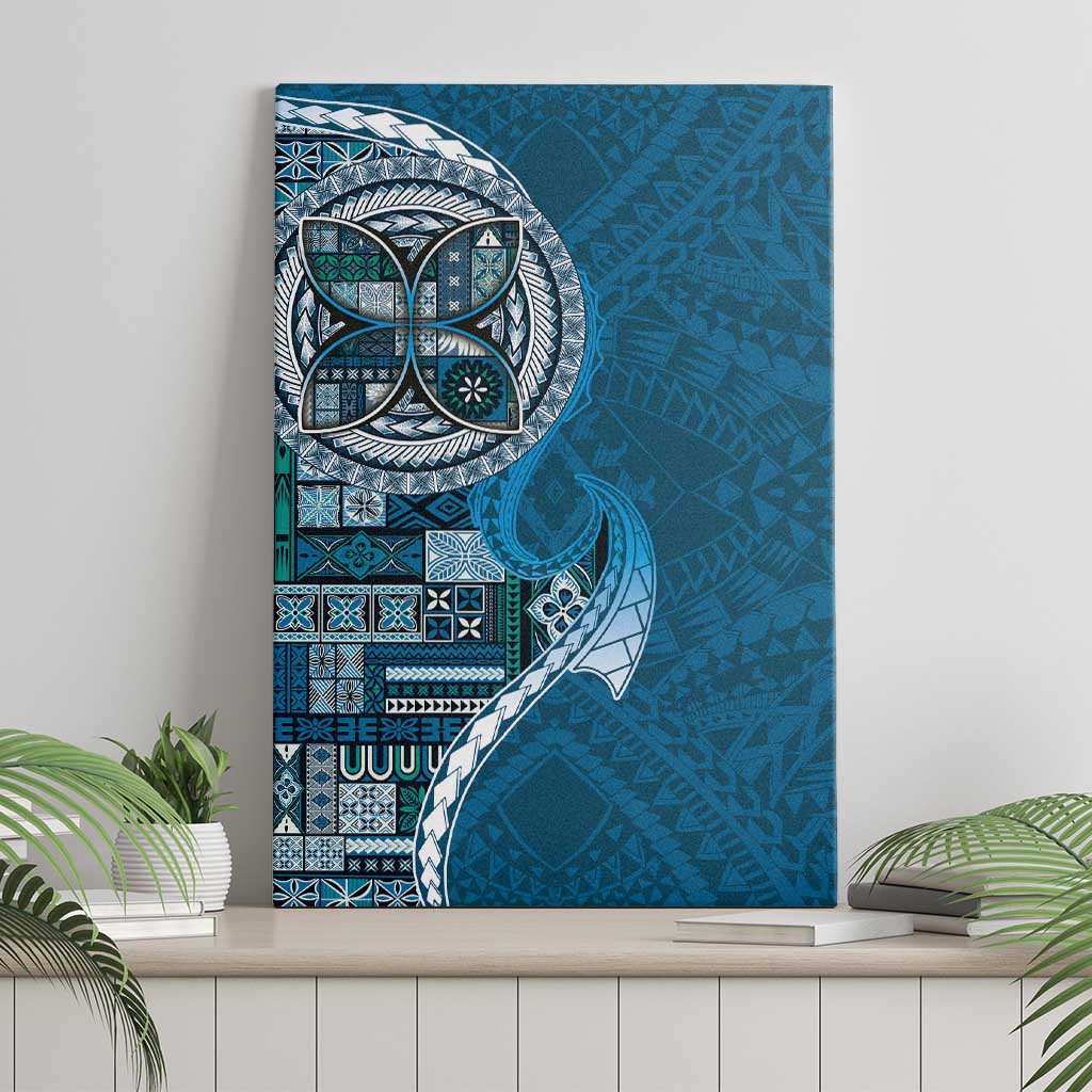 Samoan Siapo Art Tattoo Polynesian Pattern Canvas Wall Art Teal Color - Polynesian Pride