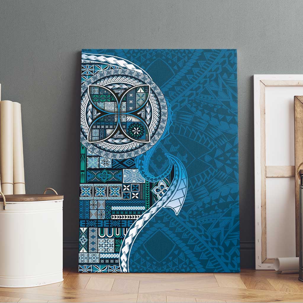 Samoan Siapo Art Tattoo Polynesian Pattern Canvas Wall Art Teal Color - Polynesian Pride