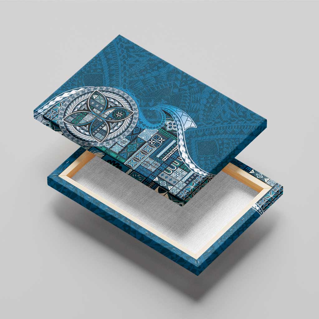 Samoan Siapo Art Tattoo Polynesian Pattern Canvas Wall Art Teal Color - Polynesian Pride