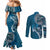 Samoan Siapo Art Tattoo Polynesian Pattern Couples Matching Mermaid Dress and Long Sleeve Button Shirt Teal Color - Polynesian Pride