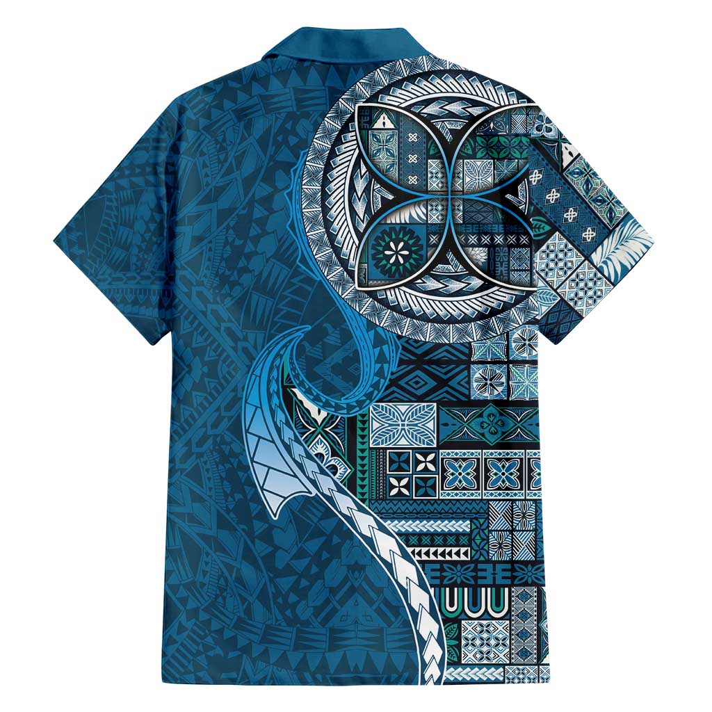 Samoan Siapo Art Tattoo Polynesian Pattern Family Matching Long Sleeve Bodycon Dress and Hawaiian Shirt Teal Color - Polynesian Pride