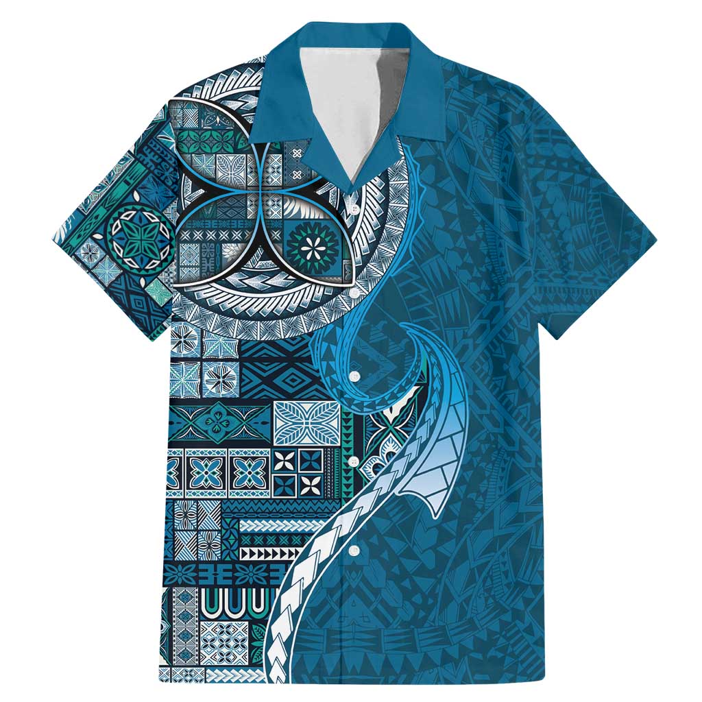Samoan Siapo Art Tattoo Polynesian Pattern Family Matching Mermaid Dress and Hawaiian Shirt Teal Color - Polynesian Pride
