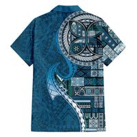 Samoan Siapo Art Tattoo Polynesian Pattern Family Matching Off The Shoulder Long Sleeve Dress and Hawaiian Shirt Teal Color - Polynesian Pride