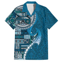Samoan Siapo Art Tattoo Polynesian Pattern Family Matching Off Shoulder Short Dress and Hawaiian Shirt Teal Color - Polynesian Pride