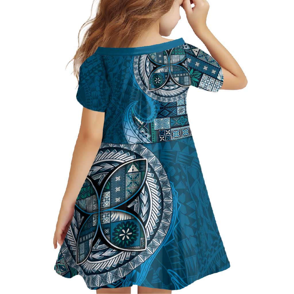 Samoan Siapo Art Tattoo Polynesian Pattern Family Matching Tank Maxi Dress and Hawaiian Shirt Teal Color - Polynesian Pride