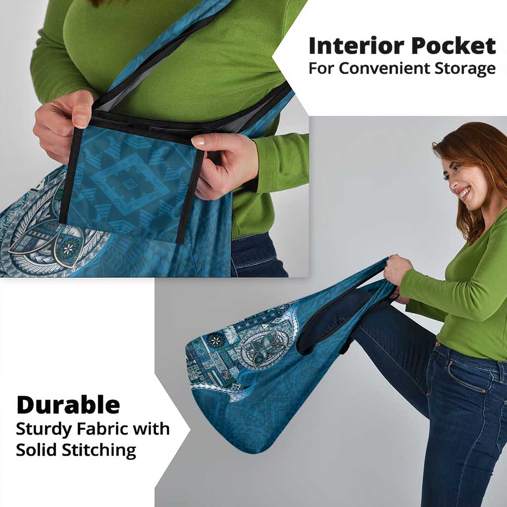 Samoan Siapo Art Tattoo Polynesian Pattern Grocery Bag Teal Color - Polynesian Pride