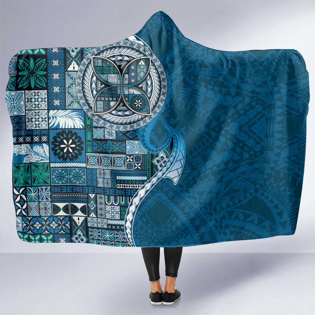 Samoan Siapo Art Tattoo Polynesian Pattern Hooded Blanket Teal Color LT03 One Size Teal - Polynesian Pride