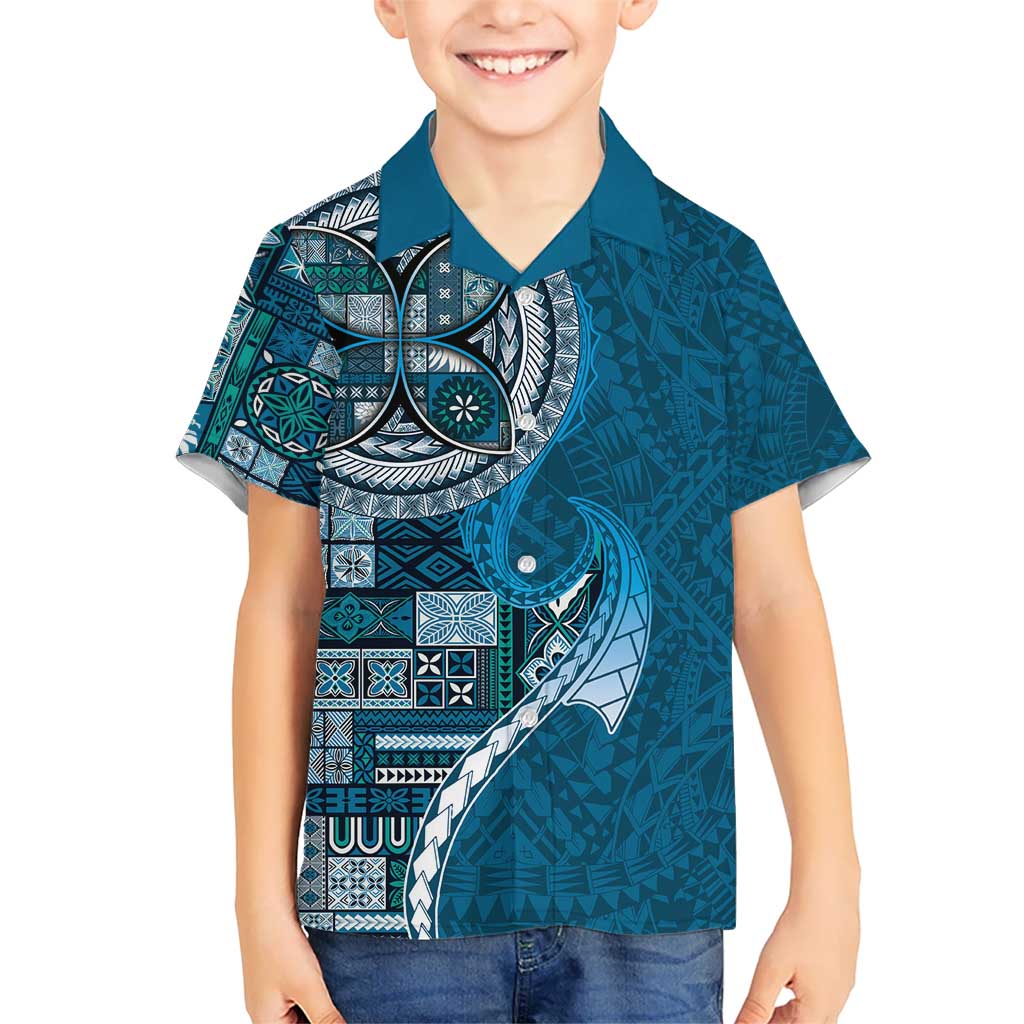 Samoan Siapo Art Tattoo Polynesian Pattern Kid Hawaiian Shirt Teal Color LT03 Kid Teal - Polynesian Pride