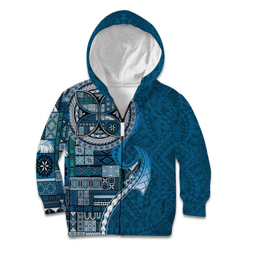 Samoan Siapo Art Tattoo Polynesian Pattern Kid Hoodie Teal Color - Polynesian Pride