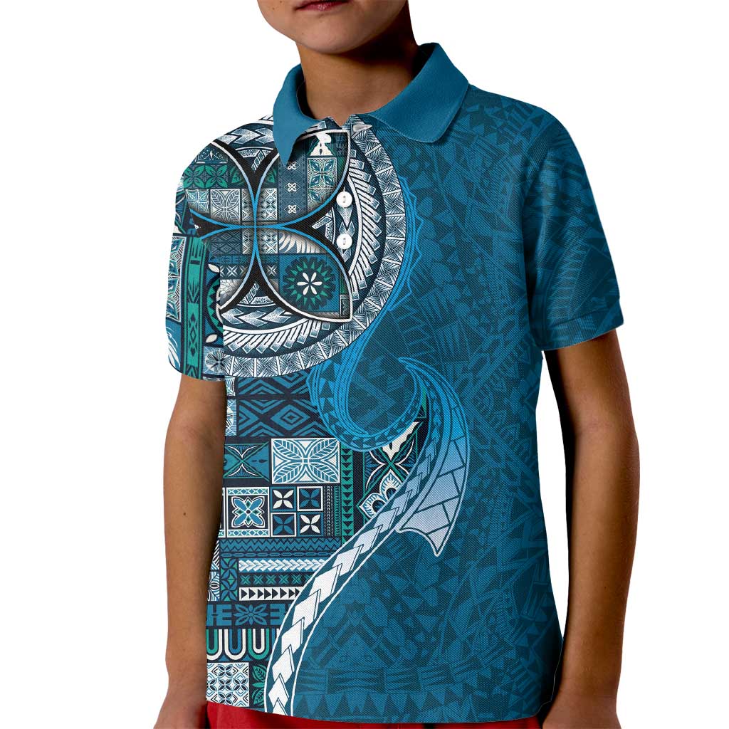Samoan Siapo Art Tattoo Polynesian Pattern Kid Polo Shirt Teal Color LT03 Kid Teal - Polynesian Pride