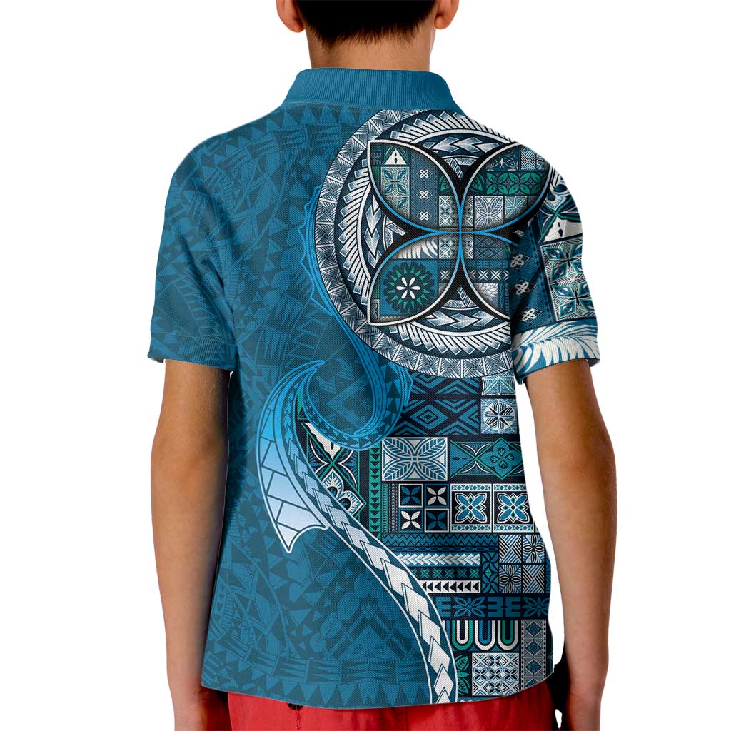 Samoan Siapo Art Tattoo Polynesian Pattern Kid Polo Shirt Teal Color LT03 - Polynesian Pride