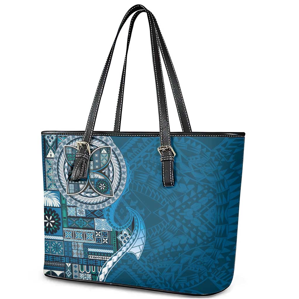 Samoan Siapo Art Tattoo Polynesian Pattern Leather Tote Bag Teal Color - Polynesian Pride