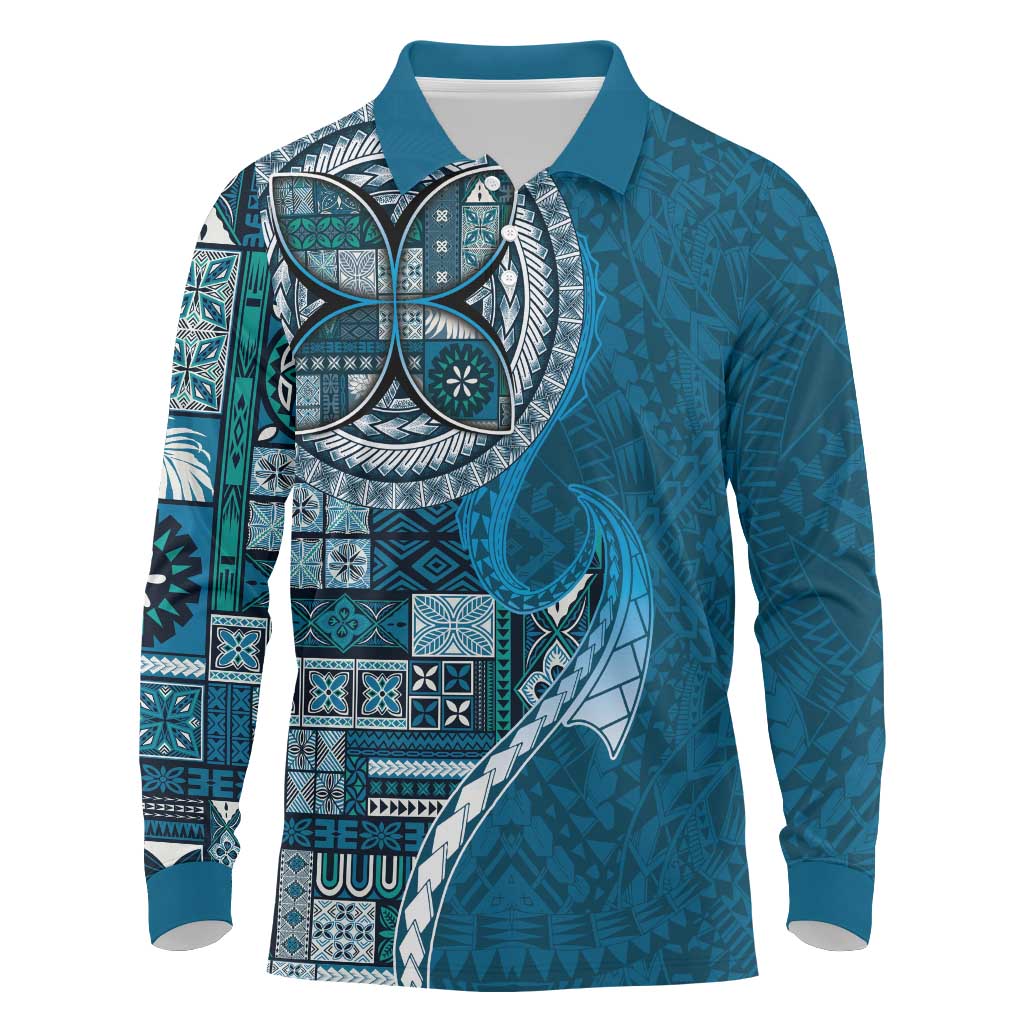Samoan Siapo Art Tattoo Polynesian Pattern Long Sleeve Polo Shirt Teal Color LT03 Teal - Polynesian Pride