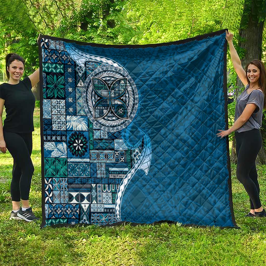 Samoan Siapo Art Tattoo Polynesian Pattern Quilt Teal Color - Polynesian Pride