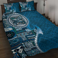Samoan Siapo Art Tattoo Polynesian Pattern Quilt Bed Set Teal Color - Polynesian Pride