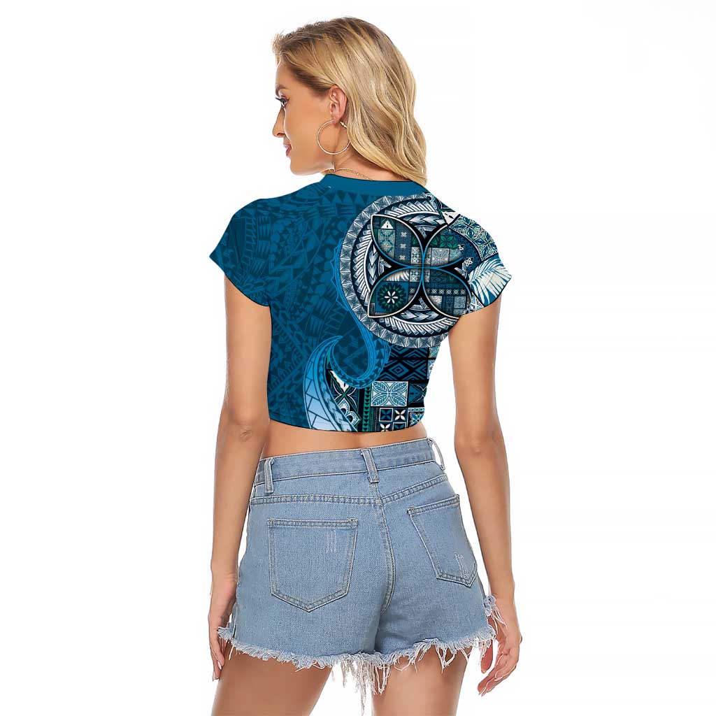 Samoan Siapo Art Tattoo Polynesian Pattern Raglan Cropped T Shirt Teal Color - Polynesian Pride