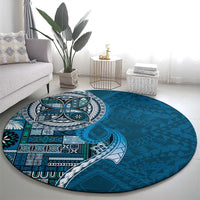 Samoan Siapo Art Tattoo Polynesian Pattern Round Carpet Teal Color - Polynesian Pride