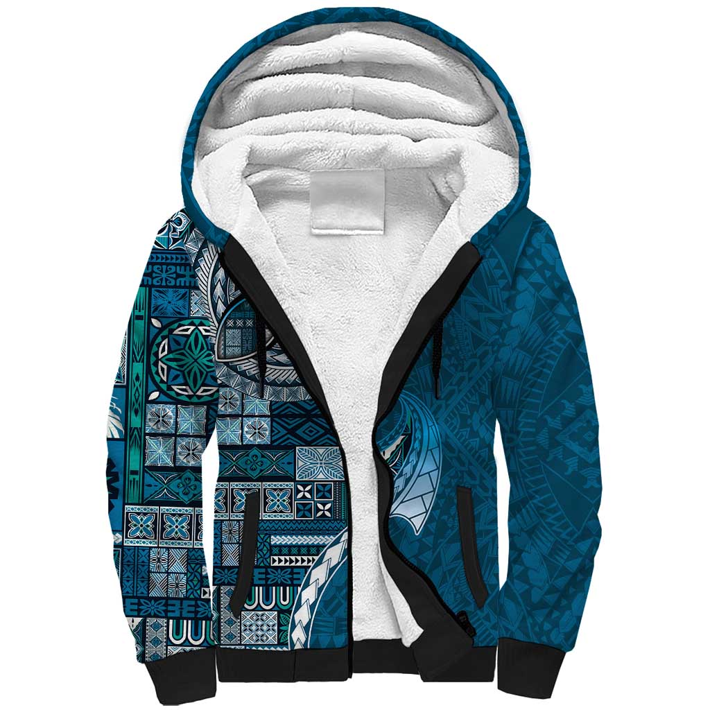 Samoan Siapo Art Tattoo Polynesian Pattern Sherpa Hoodie Teal Color - Polynesian Pride
