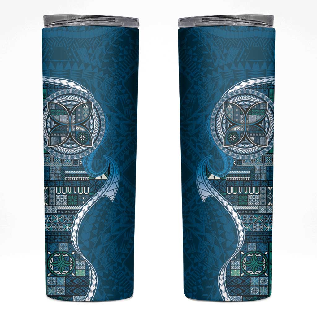 Samoan Siapo Art Tattoo Polynesian Pattern Skinny Tumbler Teal Color - Polynesian Pride