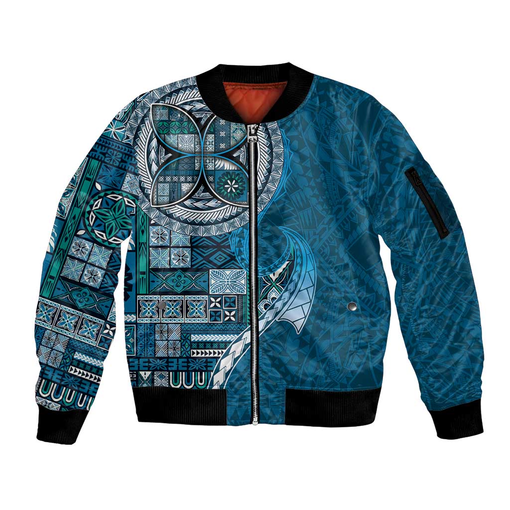 Samoan Siapo Art Tattoo Polynesian Pattern Sleeve Zip Bomber Jacket Teal Color LT03 Unisex Teal - Polynesian Pride