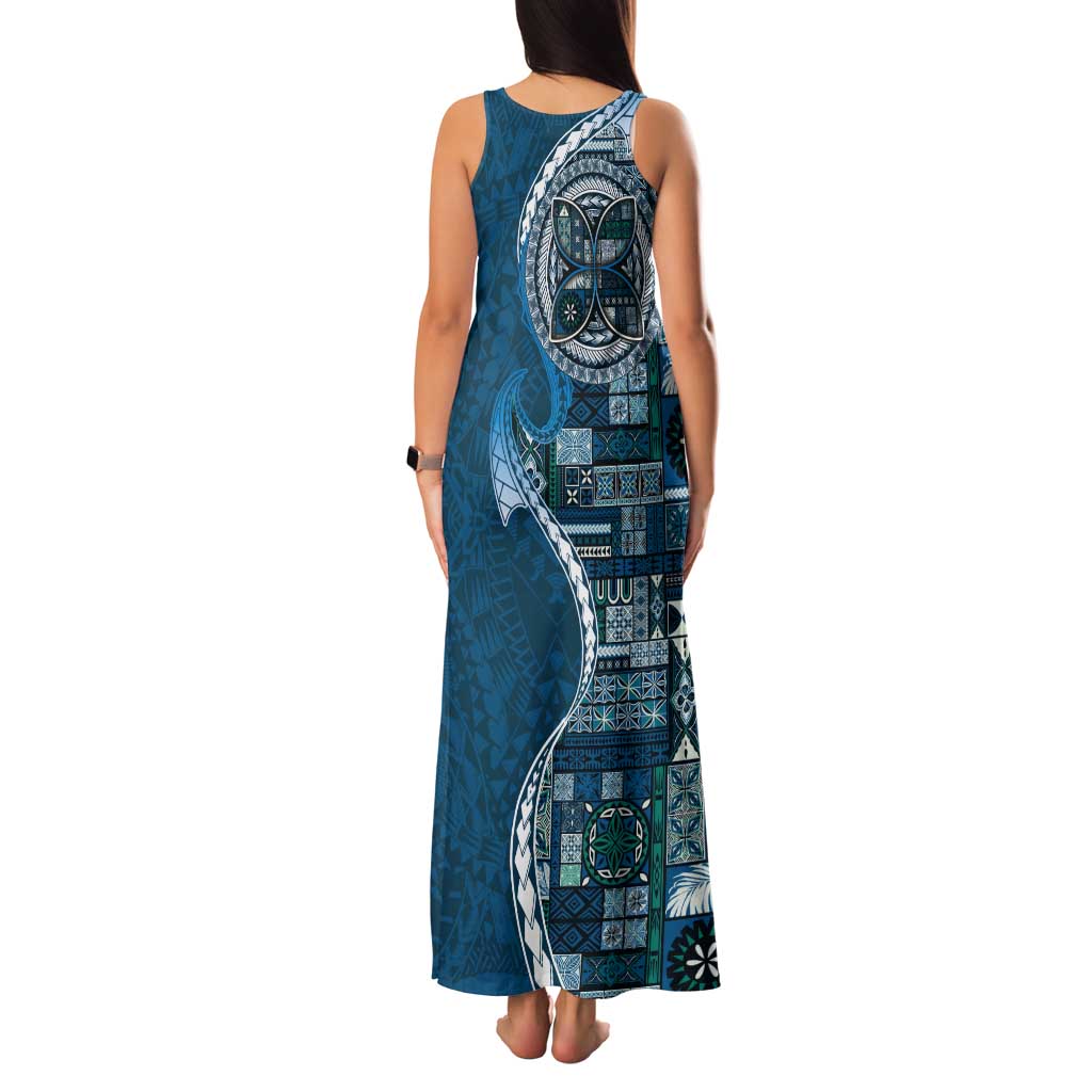 Samoan Siapo Art Tattoo Polynesian Pattern Tank Maxi Dress Teal Color - Polynesian Pride
