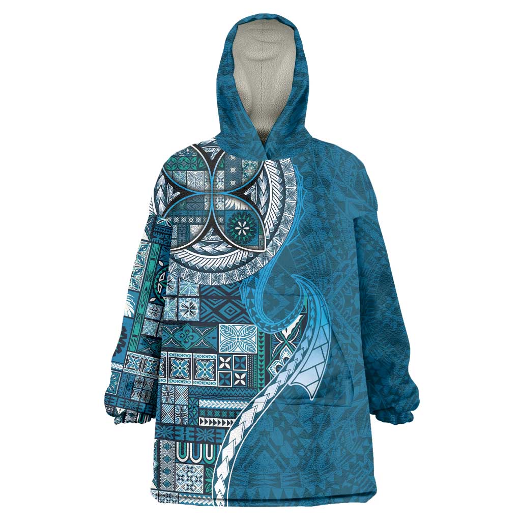 Samoan Siapo Art Tattoo Polynesian Pattern Wearable Blanket Hoodie Teal Color - Polynesian Pride