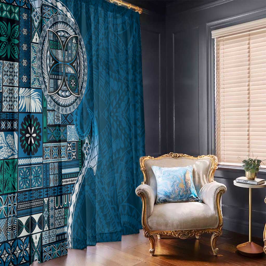 Samoan Siapo Art Tattoo Polynesian Pattern Window Curtain Teal Color - Polynesian Pride