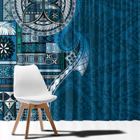 Samoan Siapo Art Tattoo Polynesian Pattern Window Curtain Teal Color - Polynesian Pride