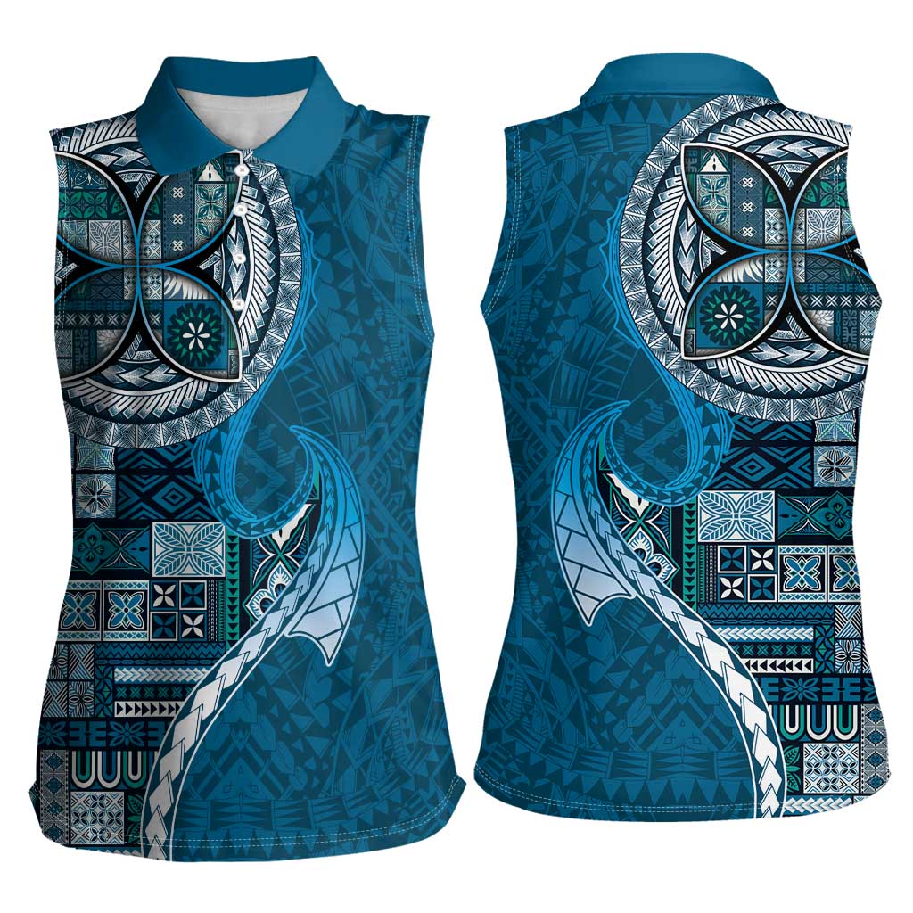 Samoan Siapo Art Tattoo Polynesian Pattern Women Sleeveless Polo Shirt Teal Color LT03 - Polynesian Pride