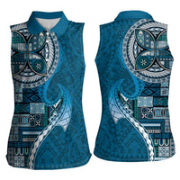 Samoan Siapo Art Tattoo Polynesian Pattern Women Sleeveless Polo Shirt Teal Color LT03 - Polynesian Pride