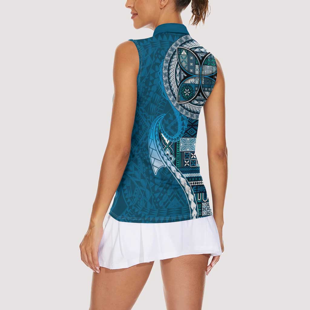 Samoan Siapo Art Tattoo Polynesian Pattern Women Sleeveless Polo Shirt Teal Color LT03 - Polynesian Pride