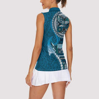Samoan Siapo Art Tattoo Polynesian Pattern Women Sleeveless Polo Shirt Teal Color LT03 - Polynesian Pride