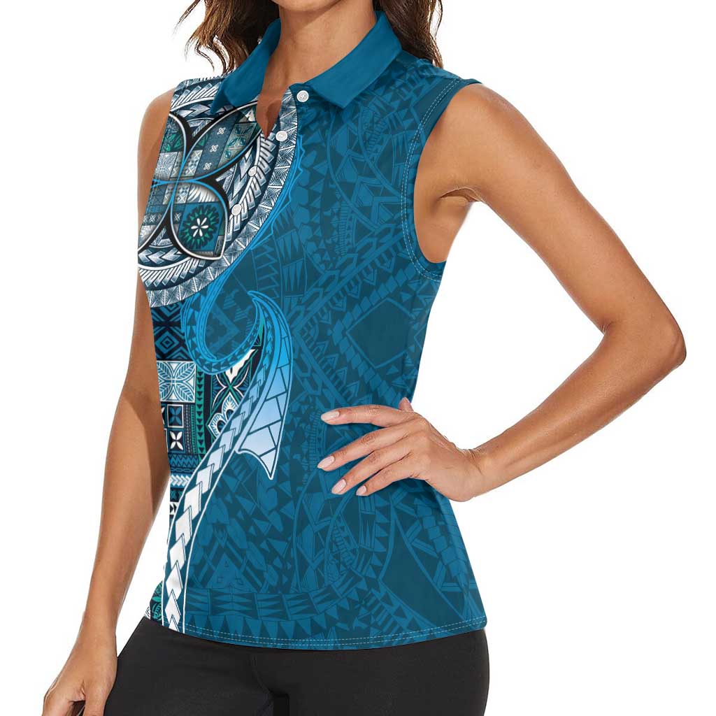 Samoan Siapo Art Tattoo Polynesian Pattern Women Sleeveless Polo Shirt Teal Color LT03 - Polynesian Pride
