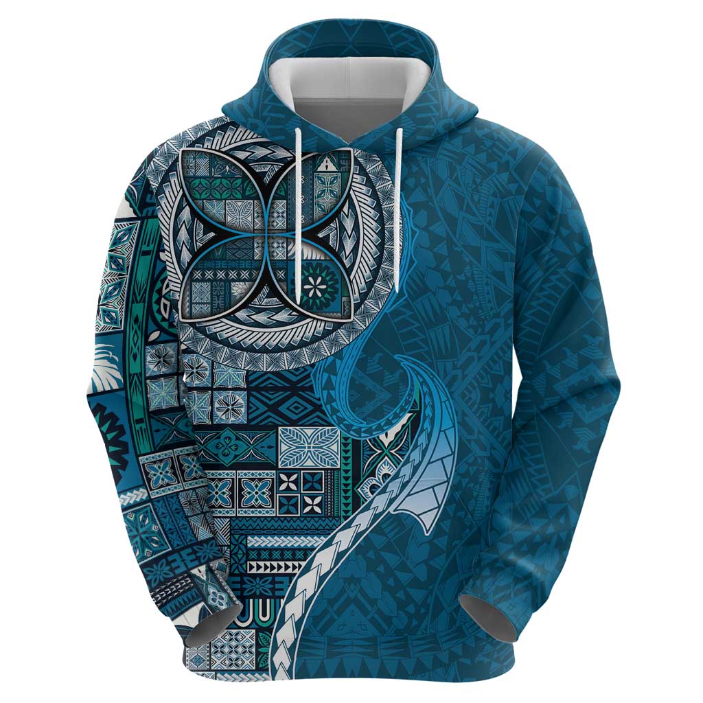 Samoan Siapo Art Tattoo Polynesian Pattern Zip Hoodie Teal Color - Polynesian Pride