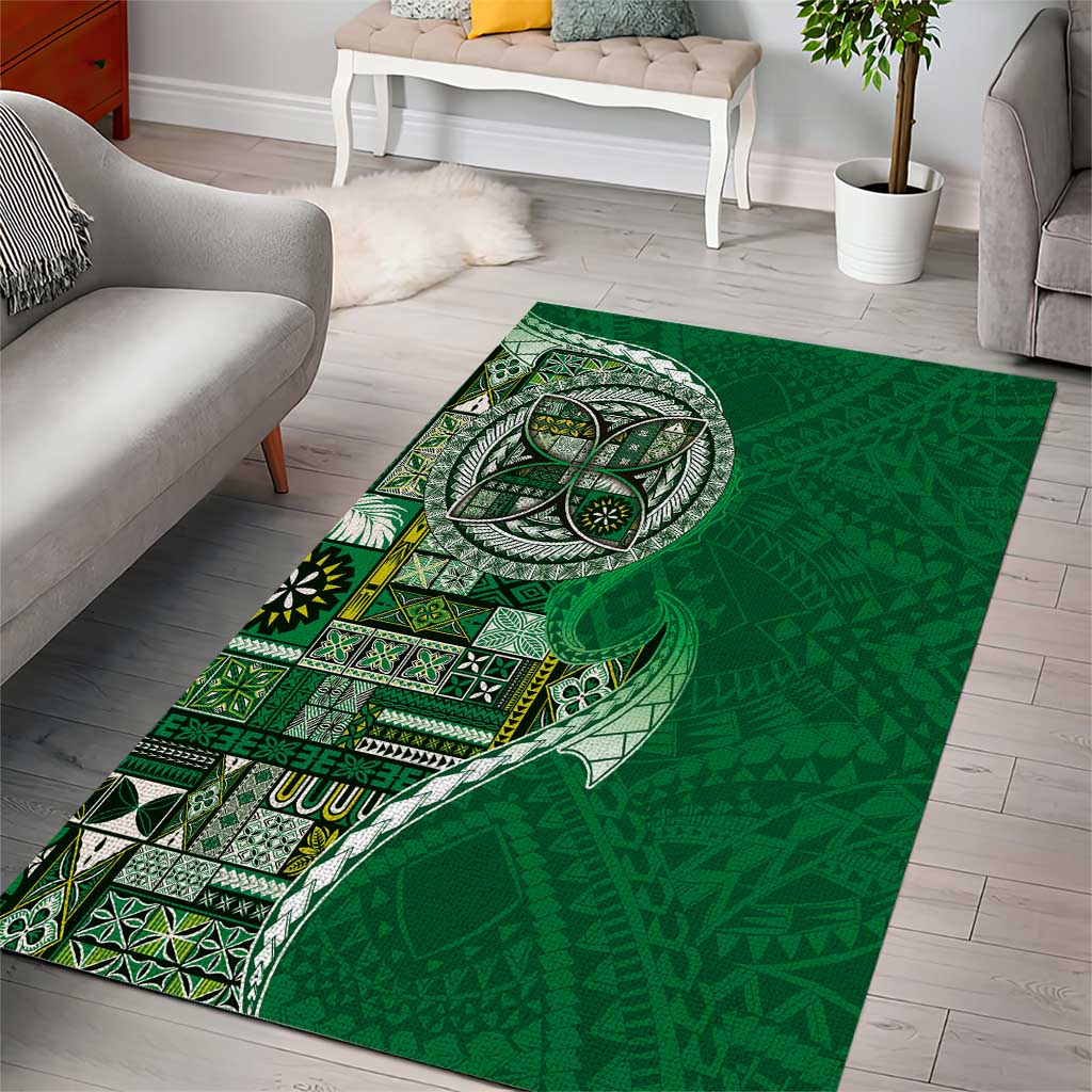 Samoan Siapo Art Tattoo Polynesian Pattern Area Rug Green Color - Polynesian Pride