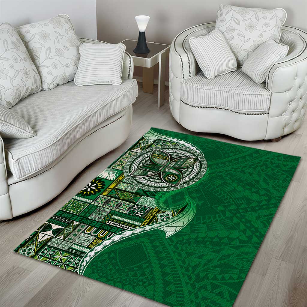 Samoan Siapo Art Tattoo Polynesian Pattern Area Rug Green Color - Polynesian Pride