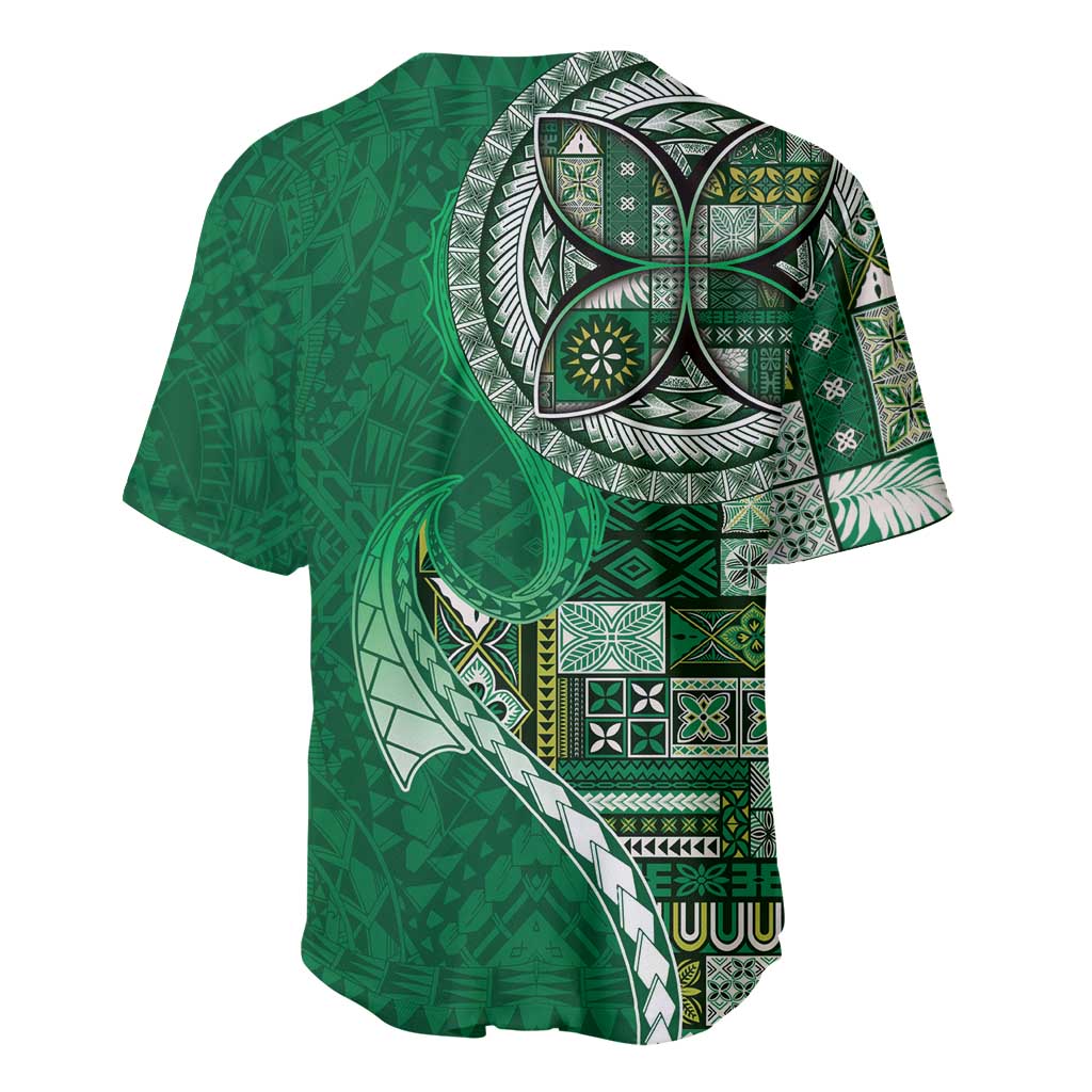 Samoan Siapo Art Tattoo Polynesian Pattern Baseball Jersey Green Color - Polynesian Pride