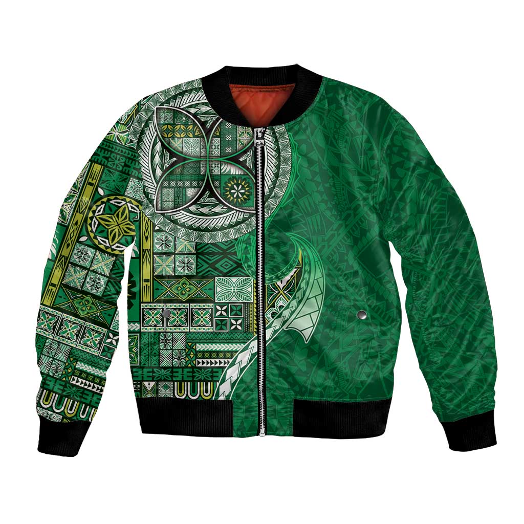 Samoan Siapo Art Tattoo Polynesian Pattern Bomber Jacket Green Color LT03 Unisex Green - Polynesian Pride