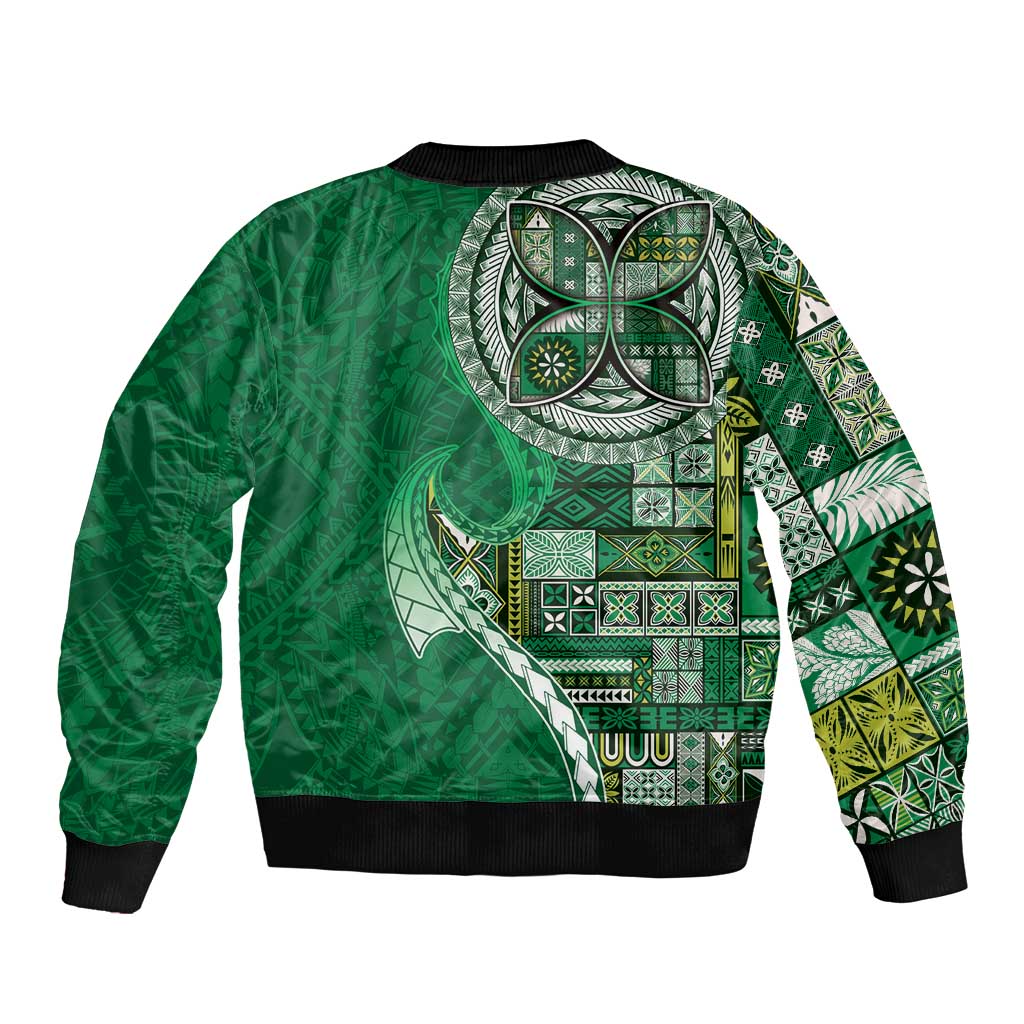 Samoan Siapo Art Tattoo Polynesian Pattern Bomber Jacket Green Color LT03 - Polynesian Pride
