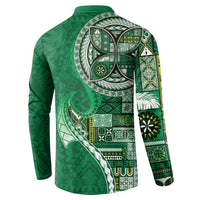 Samoan Siapo Art Tattoo Polynesian Pattern Button Sweatshirt Green Color - Polynesian Pride