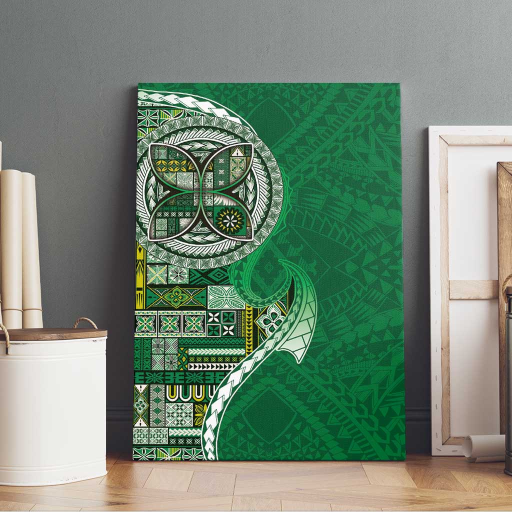 Samoan Siapo Art Tattoo Polynesian Pattern Canvas Wall Art Green Color - Polynesian Pride